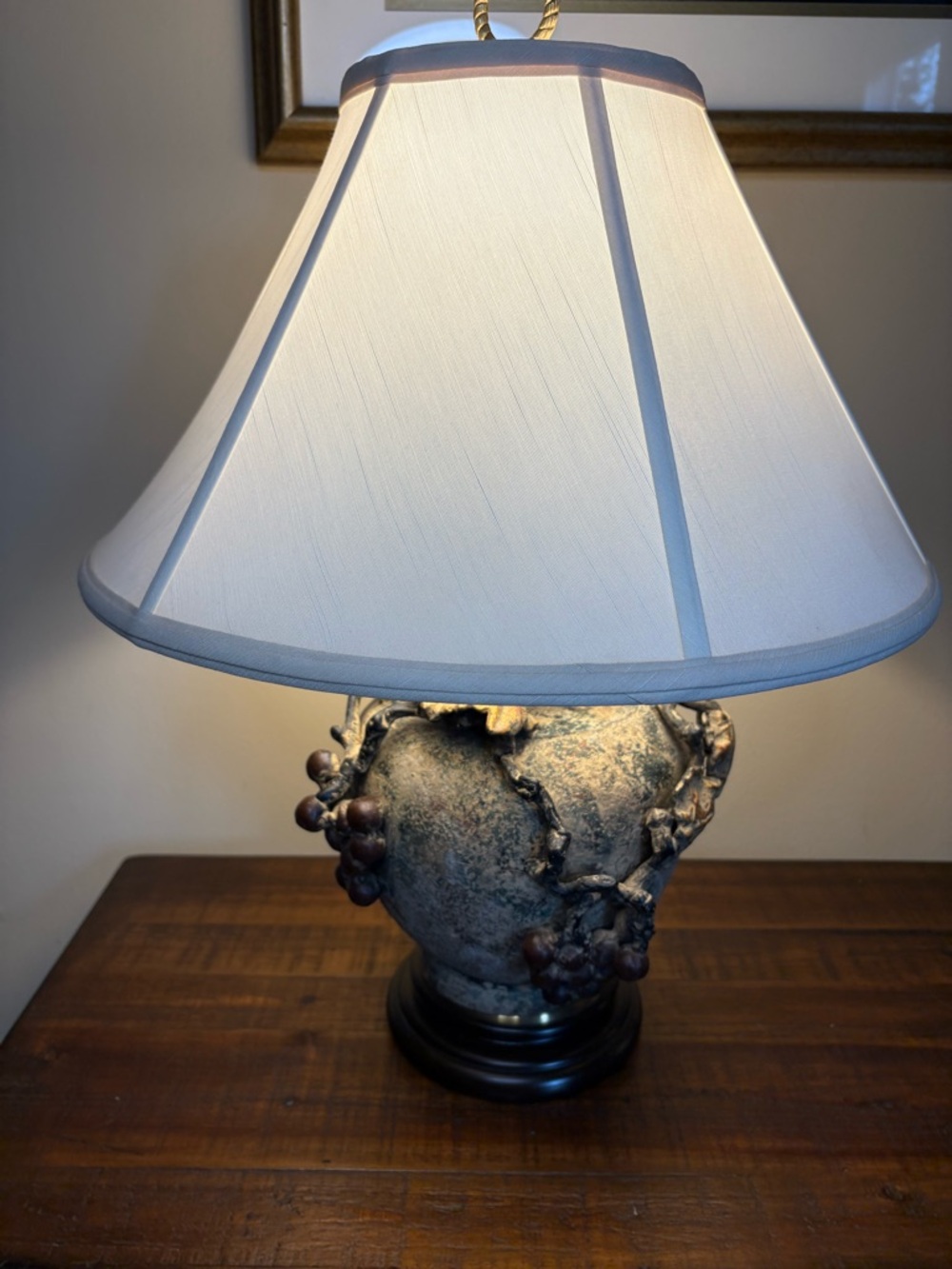 A Rare Find Vintage Table Lamp Featuring A Base With Grape And Vine Details